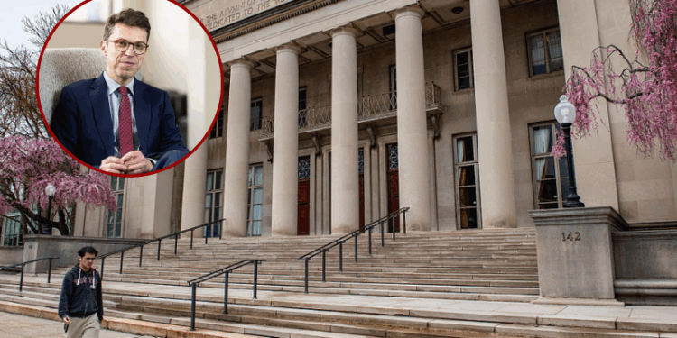 (L) a photograph posted onto X portraits Nuno F.G. Loureiro, a physics professor at the Massachusetts Institute of Technology(MIT) who was shot at his home near Boston.(Photo: Yahoo News on X) / (Background) People walk on the campus of Massachusetts Institute of Technology (MIT) in Cambridge, Massachussetts.. (Photo by Joseph Prezioso / AFP) (Photo by JOSEPH PREZIOSO/AFP via Getty Images)