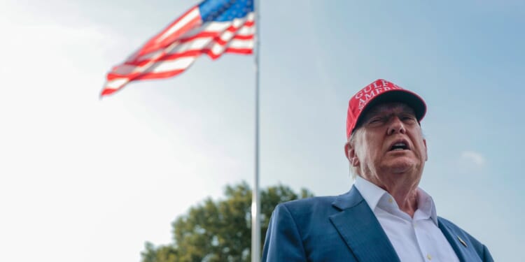 President Donald Trump speaks to reporters on the South Lawn before boarding Marine One and departing the White House on July 1, 2025, in Washington, D.C.