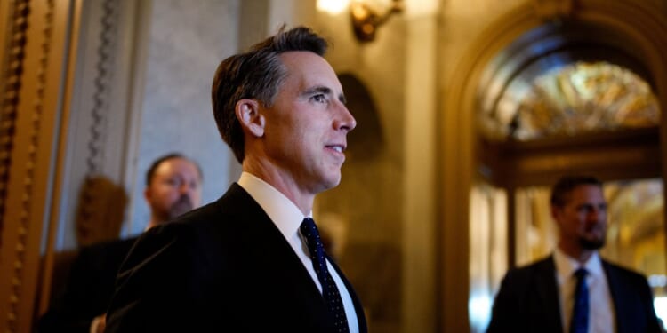 Sen. Josh Hawley walks out of the Senate Chamber of the U.S. Capitol Building on Oct. 1, 2025, in Washington, D.C.