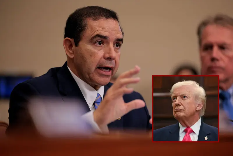 (Background) House Appropriations Committee member Rep. Henry Cuellar (D-TX) questions Homeland Security Secretary Kristi Noem during a hearing in the Rayburn House Office Building on Capitol Hill on May 06, 2025 in Washington, DC. Tasked with the Trump Administration