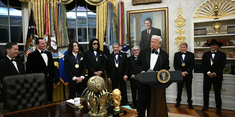 US President Donald Trump speaks during the Kennedy Centre Honours medal presentation ahead of tomorrow
