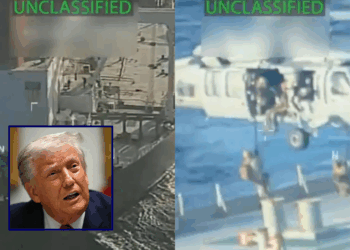 (L) The Skipper oil tanker is seen off the coast of Venezuela on December 10, 2025. (Pam Bondi; X) / (R) U.S. troops are seen boarding The Skipper tanker from a helicopter. (Pam Bondi; X) / (L-Bottom) US President Donald Trump speaks during a roundtable discussion in the Roosevelt Room of the White House in Washington, DC, on December 10, 2025. (Photo by ANDREW CABALLERO-REYNOLDS / AFP via Getty Images)