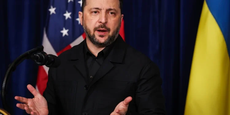 PALM BEACH, FLORIDA - DECEMBER 28: Ukrainian President Volodymyr Zelensky speaks during a news conference with U.S. President Donald Trump following their meeting at Trump’s Mar-a-Lago club on December 28, 2025 in Palm Beach, Florida. Trump invited Zelensky to his private club to work on the U.S.-proposed peace plan to end the war in Ukraine as the conflict approaches four years since the sudden full-scale invasion by Russia on February 24, 2022. (Photo by Joe Raedle/Getty Images)