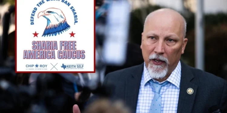 (Background) U.S. Rep. Chip Roy (R-TX) speaks to reporters (Tierney L. Cross/Getty Images) / (L) GOP Reps. Keith Self (R-Texas) and Chip Roy