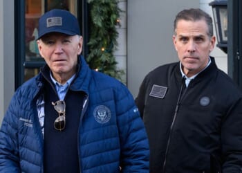 A November 29, 2024 photo shows US President Joe Biden and son Hunter Biden stepping out of a bookstore while shopping in Nantucket, Massachusetts on November 29, 2024. Biden on Sunday issued an official pardon for his son Hunter, who is facing sentencing for two criminal cases related to tax evasion and the purchase of a firearm. (Photo by Mandel NGAN / AFP) (Photo by MANDEL NGAN/AFP via Getty Images)