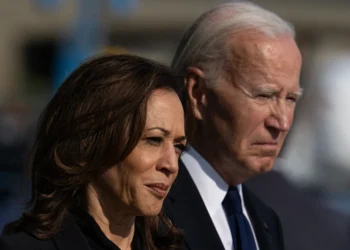 TOPSHOT - US Vice President and Democratic presidential candidate Kamala Harris and US President Joe Biden attend a wreath-laying ceremony at the Pentagon in Washington, DC, on September 11, 2024, on the 23rd anniversary of the 9/11 attacks. (Photo by Drew ANGERER / AFP) (Photo by DREW ANGERER/AFP via Getty Images