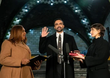 NEW YORK, NEW YORK - JANUARY 1: Zohran Mamdani is sworn in as New York City