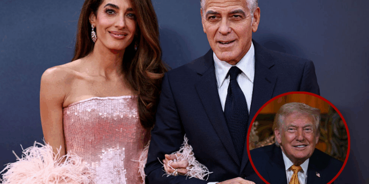 US actor George Clooney poses with his wife Amal Clooney on the red carpet upon arrival to attend the Gala screening of "Jay Kelly" at the Royal Festival Hall, during the 2025 BFI London Film Festival in London, on October 10, 2025. (Photo by HENRY NICHOLLS / AFP) (Photo by HENRY NICHOLLS/AFP via Getty Images) / US President Donald Trump participates in NORAD Santa tracker phone calls, on Christmas Eve, from the Mar-a-lago club in Palm Beach, Florida, on December 24, 2025. (Photo by ANDREW CABALLERO-REYNOLDS / AFP via Getty Images)