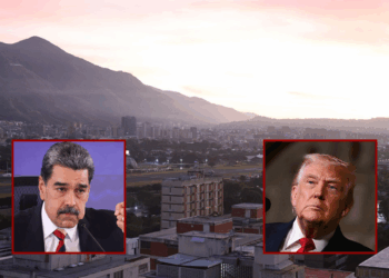 (Background) A distant view of La Carlota airport after explosions and low-flying aircraft were heard on January 3, 2026 in Caracas, Venezuela. According to some reports, explosions were heard in Caracas and other cities near airports and military bases around 2 am. US President Donald Trump later announced that his country