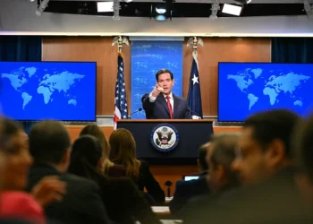 US Secretary of State Marco Rubio points as journalists raise their hands to ask questions during an end-of-year press conference in the State Department Press Briefing Room in Washington, DC on December 19, 2025. (Photo by Mandel NGAN / AFP via Getty Images)