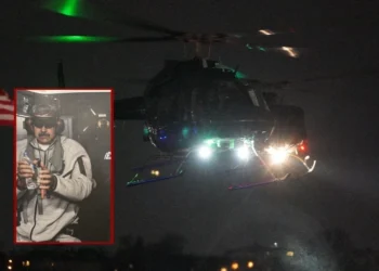 (Background) A helicopter carrying Venezuelan leader Nicolas Maduro arrives in Manhattan on January 03, 2026 in New York City. (Ryan Murphy/Getty Images) / (L) Image of captured Venezuela leader Nicolas Maduro via President Donald Trump on Truth Social