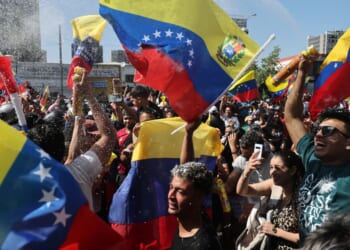 Venezuelans living in Chile celebrate in Santiago on Jan. 3, 2026, after U.S. forces captured Venezuelan leader Nicolas Maduro after launching a "large scale strike" on Venezuela.