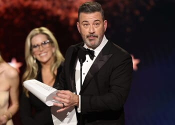 SANTA MONICA, CALIFORNIA - JANUARY 04: Jimmy Kimmel, winner of the Best Talk Show Award for "Jimmy Kimmel Live!", speaks onstage during the 31st Annual Critics Choice Awards at Barker Hangar on January 04, 2026 in Santa Monica, California. (Photo by Kevin Winter/Getty Images for Critics Choice Association)