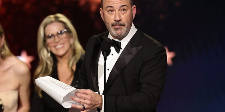 SANTA MONICA, CALIFORNIA - JANUARY 04: Jimmy Kimmel, winner of the Best Talk Show Award for "Jimmy Kimmel Live!", speaks onstage during the 31st Annual Critics Choice Awards at Barker Hangar on January 04, 2026 in Santa Monica, California. (Photo by Kevin Winter/Getty Images for Critics Choice Association)