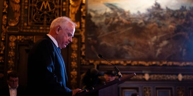 Minnesota Gov. Tim Walz speaks during a press conference at the State Capitol building on Jan. 5, 2026, in St. Paul, Minnesota.