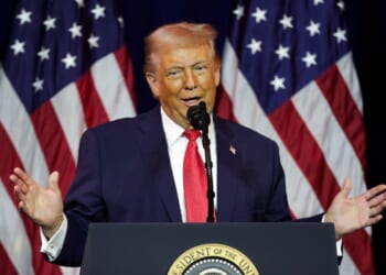 President Donald Trump addresses a House Republican retreat at the John F. Kennedy Center for the Performing Arts on Jan. 6, 2026, in Washington, D.C.
