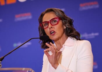 Katy Faust speaks at the National Conservatism Conference in Washington, D.C., on Sept. 3, 2025.