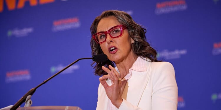 Katy Faust speaks at the National Conservatism Conference in Washington, D.C., on Sept. 3, 2025.