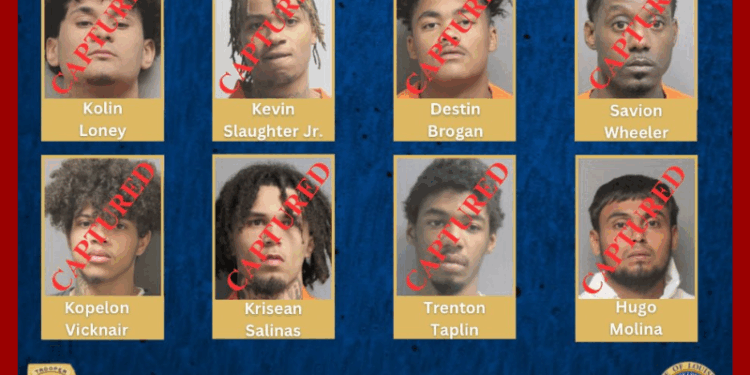 Images of eight captured inmates who escaped the Riverbend Detention Center in East Carroll Parish, Louisiana. (via: LA State Police; X)