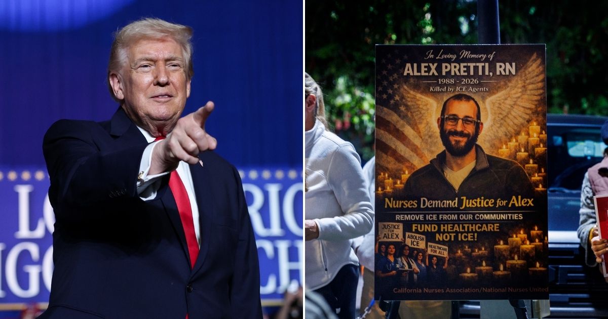President Donald Trump played footage of Alex Pretti reportedly harassing ICE, aggressively impeding ICE operations, and spitting at and kicking ICE vehicles over a Democrat-made eulogy for him.