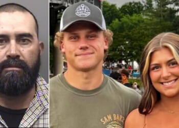 Juan Alvarado Aguilar, left, has been charged in the deaths of 20-year-old Fletcher Harris and 19-year-old Skylar Nichole Provenza after he allegedly crossed the center line while driving a truck and hit the young couple head-on.