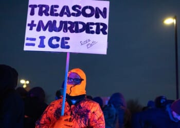 Anti-ICE protesters and/or agitators gather outside of the Whipple federal building on Jan. 17, 2026 in Minneapolis, Minnesota.