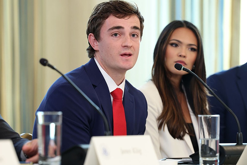 WASHINGTON, DC - OCTOBER 08: Independent journalist Nick Shirley speaks during a roundtable discussion in the State Dining Room of the White House on October 08, 2025 in Washington, DC. Trump’s administration held the roundtable to discuss the anti-fascist Antifa movement after signing an executive order designating it as a “domestic terrorist organization”. (Photo by Anna Moneymaker/Getty Images)