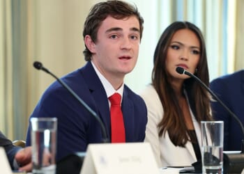 WASHINGTON, DC - OCTOBER 08: Independent journalist Nick Shirley speaks during a roundtable discussion in the State Dining Room of the White House on October 08, 2025 in Washington, DC. Trump’s administration held the roundtable to discuss the anti-fascist Antifa movement after signing an executive order designating it as a “domestic terrorist organization”. (Photo by Anna Moneymaker/Getty Images)