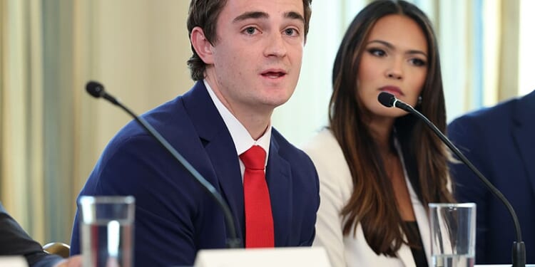 WASHINGTON, DC - OCTOBER 08: Independent journalist Nick Shirley speaks during a roundtable discussion in the State Dining Room of the White House on October 08, 2025 in Washington, DC. Trump’s administration held the roundtable to discuss the anti-fascist Antifa movement after signing an executive order designating it as a “domestic terrorist organization”. (Photo by Anna Moneymaker/Getty Images)