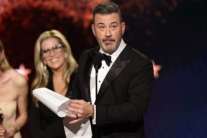 SANTA MONICA, CALIFORNIA - JANUARY 04: Jimmy Kimmel, winner of the Best Talk Show Award for "Jimmy Kimmel Live!", speaks onstage during the 31st Annual Critics Choice Awards at Barker Hangar on January 04, 2026 in Santa Monica, California. (Photo by Kevin Winter/Getty Images for Critics Choice Association)