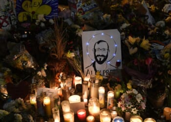 A makeshift memorial for anti-ICE agitator Alex Pretti displayed in Minneapolis, Minnesota, on Jan. 26, 2026.