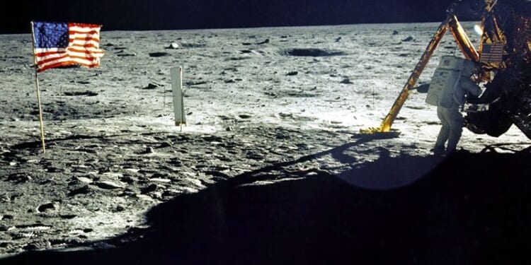 This 20 July, 1969 file photo released by NASA shows the lunar lander and the US flag taken by Apollo 11 astronaut Edwin E. "Buzz" Aldrin, Jr. on the surface of the Moon. The date 20 July, 1999 marks the 30th anniversary of the Apollo 11 mission and man