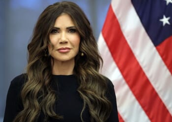 U.S. Secretary of Homeland Security Kristi Noem participate in the Assumption of Command Ceremony for U.S. Coast Guard Commandant Adm. Kevin E. Lunday at the U.S. Coast Guard Headquarters on January 15, 2026 in Washington, DC. Lunday will was sworn in as the 28th Commandant of the United States Coast Guard, replacing outgoing Commandant Admiral Linda Fagan. (Photo by Kevin Dietsch/Getty Images)