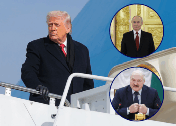 (Main photo): U.S. President Donald Trump boards Air Force One on January 16, 2026 in Joint Base Andrews, Maryland. (Photo by Anna Moneymaker/Getty Images) / (Top right): Russia