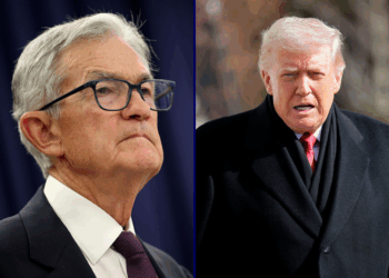 (L) Federal Reserve Chair Jerome Powell pauses while speaking during a press conference following the Federal Open Markets Committee meeting at the Federal Reserve on January 28, 2026 in Washington, DC. Powell announced that interest rates will remain steady at 3.5 - 3.75 percent. (Photo by Kevin Dietsch/Getty Images) / (R) U.S. President Donald Trump departs the White House on January 27, 2026 in Washington, DC. President Trump is en route to Clive, Iowa for a rally with supporters where he is expected to talk about energy and the economy in his speech. (Photo by Chip Somodevilla/Getty Images)