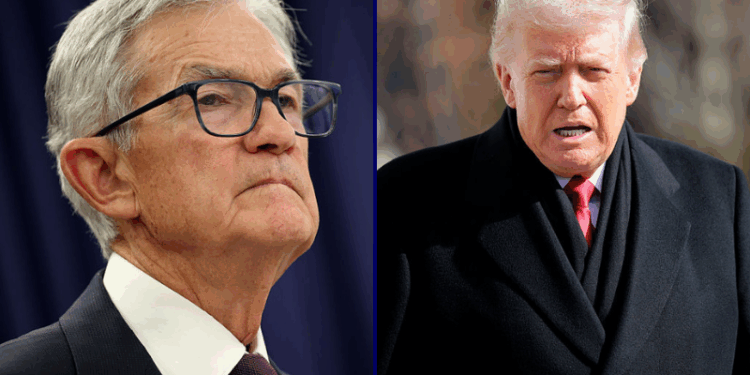 (L) Federal Reserve Chair Jerome Powell pauses while speaking during a press conference following the Federal Open Markets Committee meeting at the Federal Reserve on January 28, 2026 in Washington, DC. Powell announced that interest rates will remain steady at 3.5 - 3.75 percent. (Photo by Kevin Dietsch/Getty Images) / (R) U.S. President Donald Trump departs the White House on January 27, 2026 in Washington, DC. President Trump is en route to Clive, Iowa for a rally with supporters where he is expected to talk about energy and the economy in his speech. (Photo by Chip Somodevilla/Getty Images)