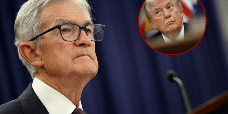 WASHINGTON, DC - JANUARY 29: U.S. President Donald Trump looks on in the Oval Office at the White House on January 29, 2026 in Washington, DC. The President is signing an executive order to coordinate a federal government response to drug addiction. (Photo by Samuel Corum/Getty Images) / WASHINGTON, DC - JANUARY 28: Federal Reserve Chair Jerome Powell pauses while speaking during a press conference following the Federal Open Markets Committee meeting at the Federal Reserve on January 28, 2026 in Washington, DC. Powell announced that interest rates will remain steady at 3.5 - 3.75 percent. (Photo by Kevin Dietsch/Getty Images)