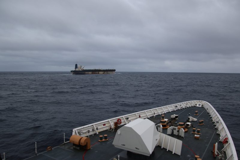 View of the merchant tanker Bella 1 in the North Atlantic Ocean (via: U.S. European Command; X)