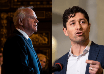 Minnesota Gov. Tim Walz speaks during a press conference at the State Capitol building on January 5, 2026 in St. Paul, Minnesota. Walz announced today that he is abandoning his re-election campaign for governor, blaming scrutiny from President Donald Trump for his decision. (Photo by Stephen Maturen/Getty Images) / Minneapolis Mayor Jacob Frey (C) speaks during a press conference at City Hall on January 09, 2026 in Minneapolis, Minnesota. Frey and local city officials are calling on federal investigators to turn over information to the Minnesota Bureau of Criminal Apprehension after the shooting death of Renee Good by a federal officer this week. (Photo by Stephen Maturen/Getty Images)