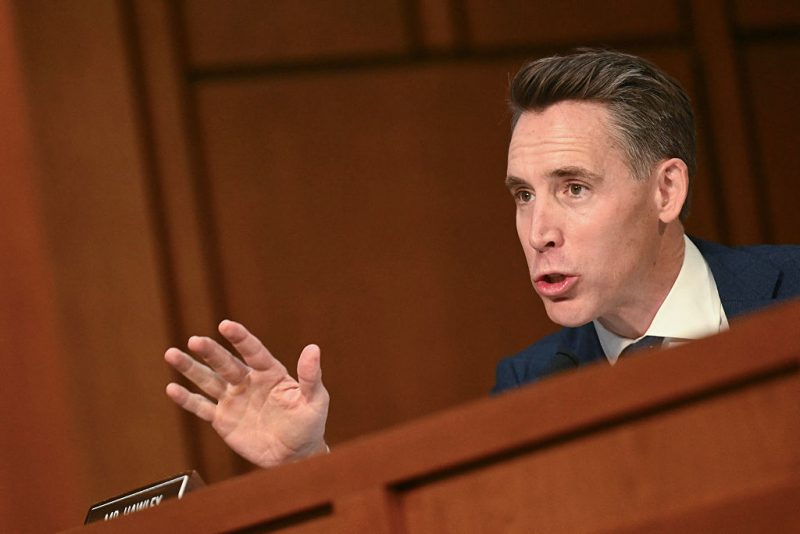 US Senator Josh Hawley, Republican from Missouri, questions FBI Director Kash Patel during a Senate Judiciary Committee hearing on "Oversight of the Federal Bureau of Investigation" on Capitol Hill in Washington, DC on September 16, 2025. Patel faces the Senate panel amid criticism of his handling of the investigation into the murder of conservative activist Charlie Kirk and the case of sex offender Jeffrey Epstein. (Photo by Jim WATSON / AFP) (Photo by JIM WATSON/AFP via Getty Images)