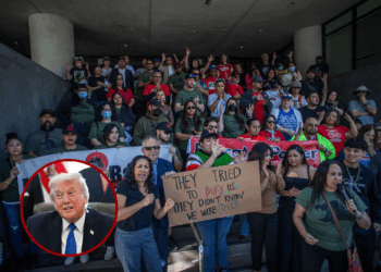 Educators from the Los Angeles Unified School District and members of the activist group Union del Barrio rally in front of the LAUSD headquarters in downtown Los Angeles, on January 31, 2026, to demand that US Immigration and Customs Enforcement withdraw from the city and call for justice for Anthony Paredes, a deaf LAUSD student who was arrested nearby at the Metropolitan Detention Center. Donald Trump