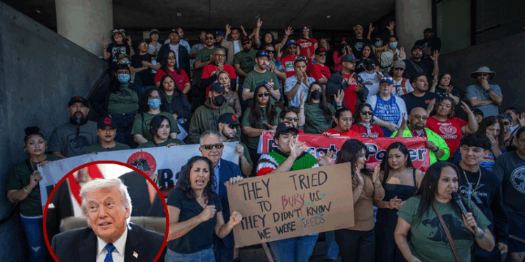 Educators from the Los Angeles Unified School District and members of the activist group Union del Barrio rally in front of the LAUSD headquarters in downtown Los Angeles, on January 31, 2026, to demand that US Immigration and Customs Enforcement withdraw from the city and call for justice for Anthony Paredes, a deaf LAUSD student who was arrested nearby at the Metropolitan Detention Center. Donald Trump