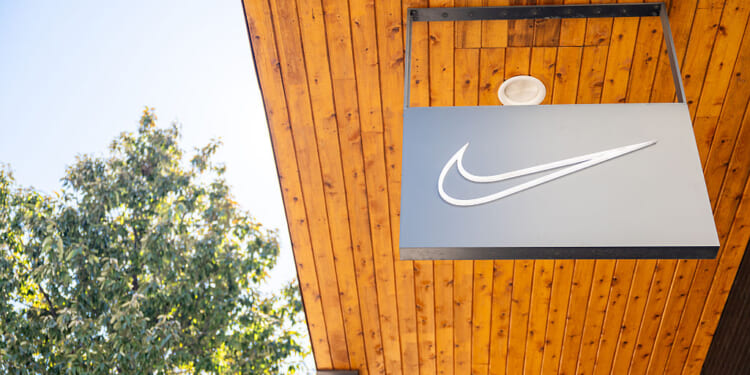 AUSTIN, TEXAS - FEBRUARY 05: A Nike logo is displayed at a Nike store on February 05, 2026 in Austin, Texas. The U.S. Equal Employment Opportunity Commission has begun a probe into Nike over allegations involving discrimination against White employees. (Photo by Brandon Bell/Getty Images)
