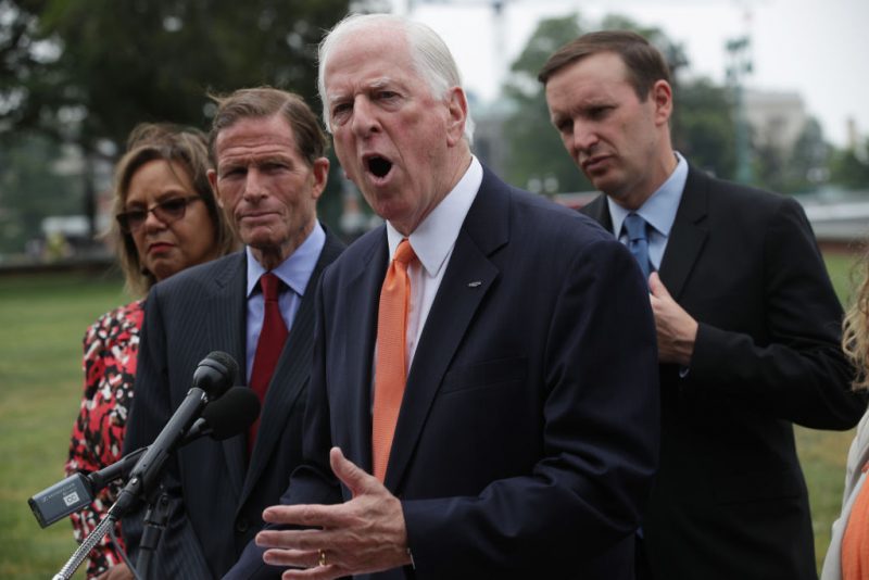 WASHINGTON, DC - JUNE 05: U.S. Rep. Mike Thompson (D-CA) (3rd L) speaks as (L-R) Rep. Robin Kelly (D-IL), Sen. Richard Blumenthal (D-CT) and Sen. Chris Murphy (D-CT) listen during a news conference June 5, 2019 on Capitol Hill in Washington, DC. Democratic lawmakers held a news conference to mark June as Gun Violence Prevention Month and to mark 100 days since House passage of H.R.8, the "Bipartisan Background Checks Act of 2019" to expand background checks to cover all gun sales and most transfers, and to call on Senate Majority Leader McConnell to hold a vote on the bill. (Photo by Alex Wong/Getty Images)