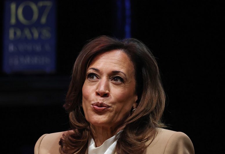 LOS ANGELES, CALIFORNIA - SEPTEMBER 29: Former U.S. Vice President Kamala Harris speaks at the Wiltern Theatre on September 29, 2025 in Los Angeles, California. Harris is in the midst of a 15-city book tour following the release of her new book “107 Days,” recounting her presidential campaign against President Donald Trump. (Photo by Mario Tama/Getty Images)