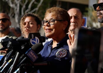 LOS ANGELES, CALIFORNIA - JANUARY 30: Los Angeles Mayor Karen Bass speaks to media in support of journalist Don Lemon outside federal court on January 30, 2026 in Los Angeles, California. Lemon was arrested in Beverly Hills in connection to a protest he had covered at a Minnesota church. He was released without bail and is scheduled to appear in federal court in Minneapolis on February 9th. (Photo by Mario Tama/Getty Images)