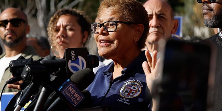 LOS ANGELES, CALIFORNIA - JANUARY 30: Los Angeles Mayor Karen Bass speaks to media in support of journalist Don Lemon outside federal court on January 30, 2026 in Los Angeles, California. Lemon was arrested in Beverly Hills in connection to a protest he had covered at a Minnesota church. He was released without bail and is scheduled to appear in federal court in Minneapolis on February 9th. (Photo by Mario Tama/Getty Images)