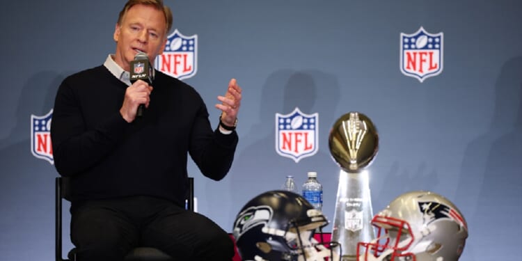 NFL Commissioner Roger Goodell speaks Monday during opening night of Super Bowl week at the San Jose McEnery Convention Center in San Jose, California.