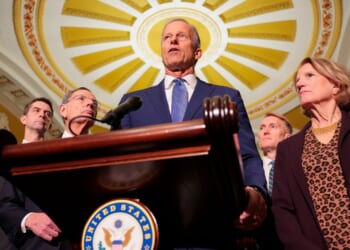 Senate Majority Leader John Thune, a South Dakota Republican, speaks Tuesday at the U.S. Capitol in Washington, DC.