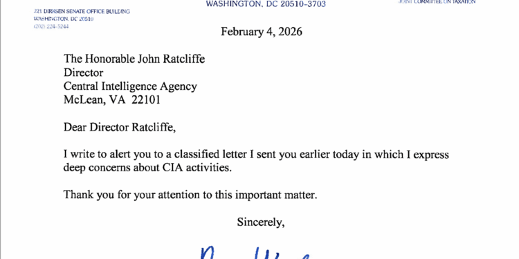 Wyden two-sentence letter to CIA Director John Ratcliffe, February 4, 2026